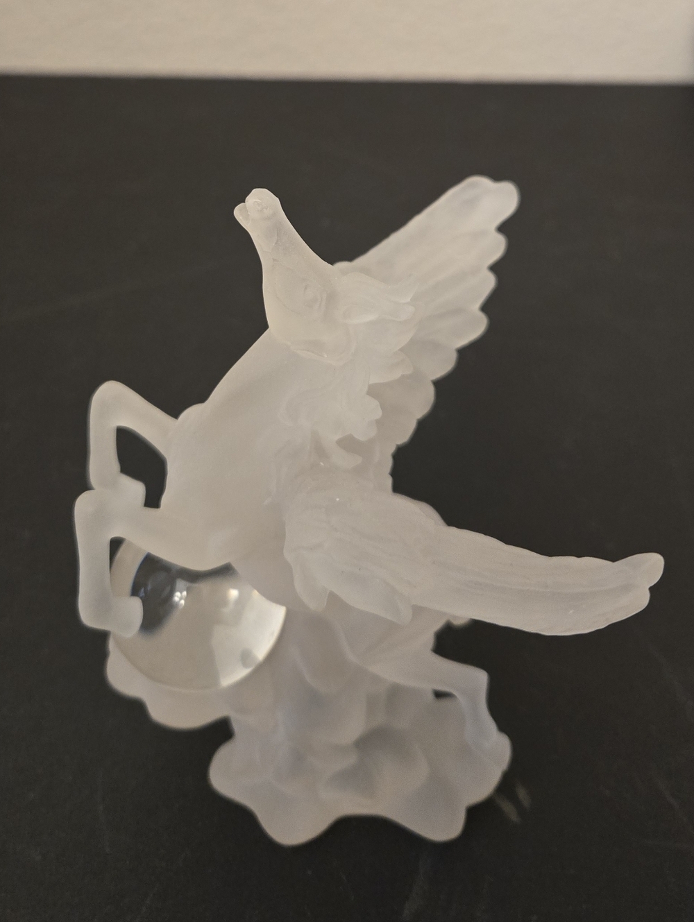 Longarch Vintage Frosted Lucite Pegasus With Glass Ball Sculpture Mystical Horse